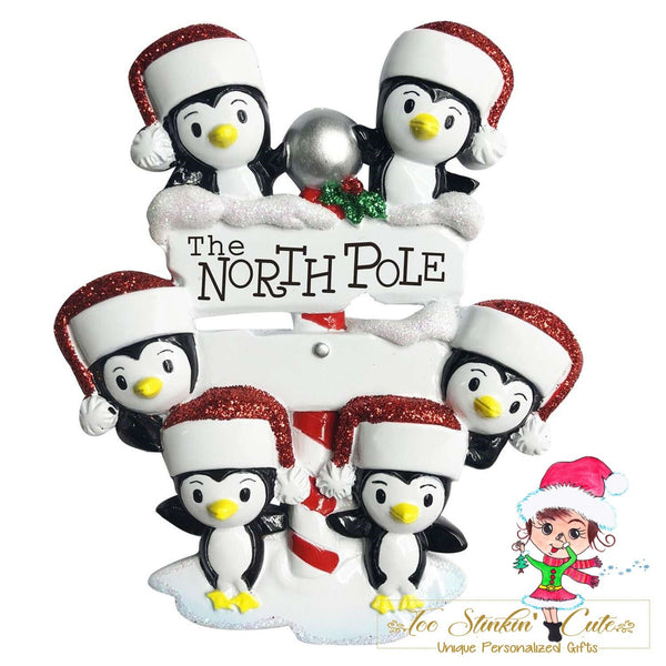 Christmas Ornament North Pole Penguin Family of 6 - Personalized + Free Shipping!