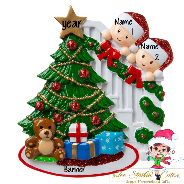 Christmas Ornament Peeking Christmas Tree Family of 2/ Couple - Personalized + Free Shipping!