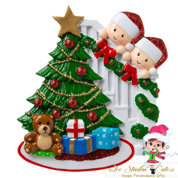 Christmas Ornament Peeking Christmas Tree Family of 2/ Couple - Personalized + Free Shipping!