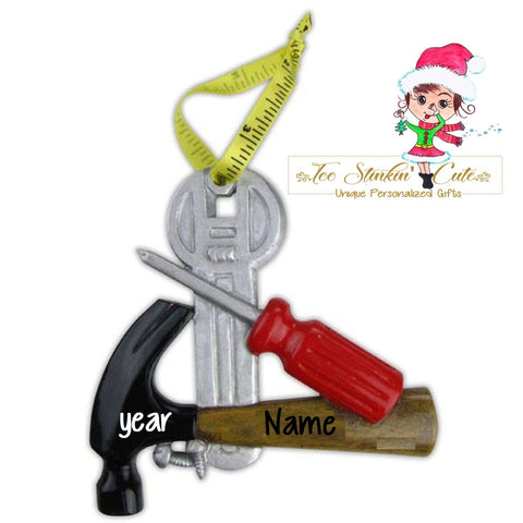 Tools Personalized Christmas Ornament + Free Shipping! (Toolbox men handyman construction rennovation handyman)