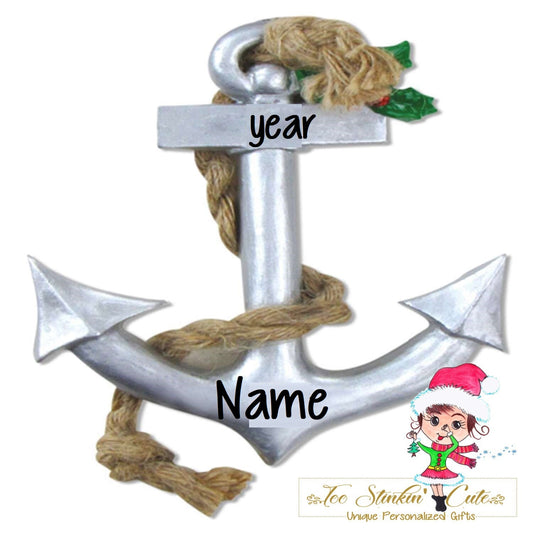 Personalized Christmas Ornament Silver Anchor/ Beach + Free Shipping! (Ocean, lake, beach, sand)