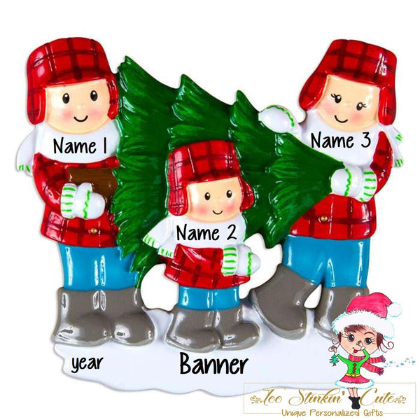Personalized Christmas Ornament Christmas Tree Lot Family of 3  + Free Shipping! (Best Friends/ Coworkers/ Employees/ Team/ Sports)
