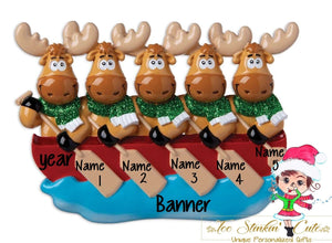 Personalized Christmas Ornament Canoe Moose Family of 5 + Free Shipping! (Best Friends/ Coworkers/ Employees/ Team/ Sports)