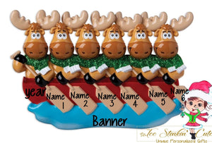Personalized Christmas Ornament Canoe Moose Family of 6 + Free Shipping! (Best Friends/ Coworkers/ Employees/ Team/ Sports)