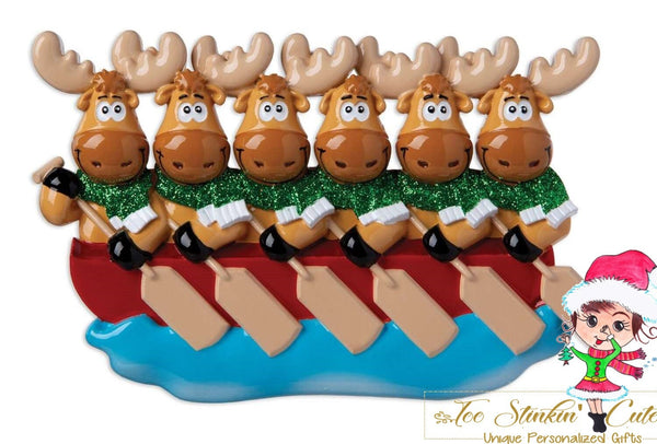 Personalized Christmas Ornament Canoe Moose Family of 6 + Free Shipping! (Best Friends/ Coworkers/ Employees/ Team/ Sports)