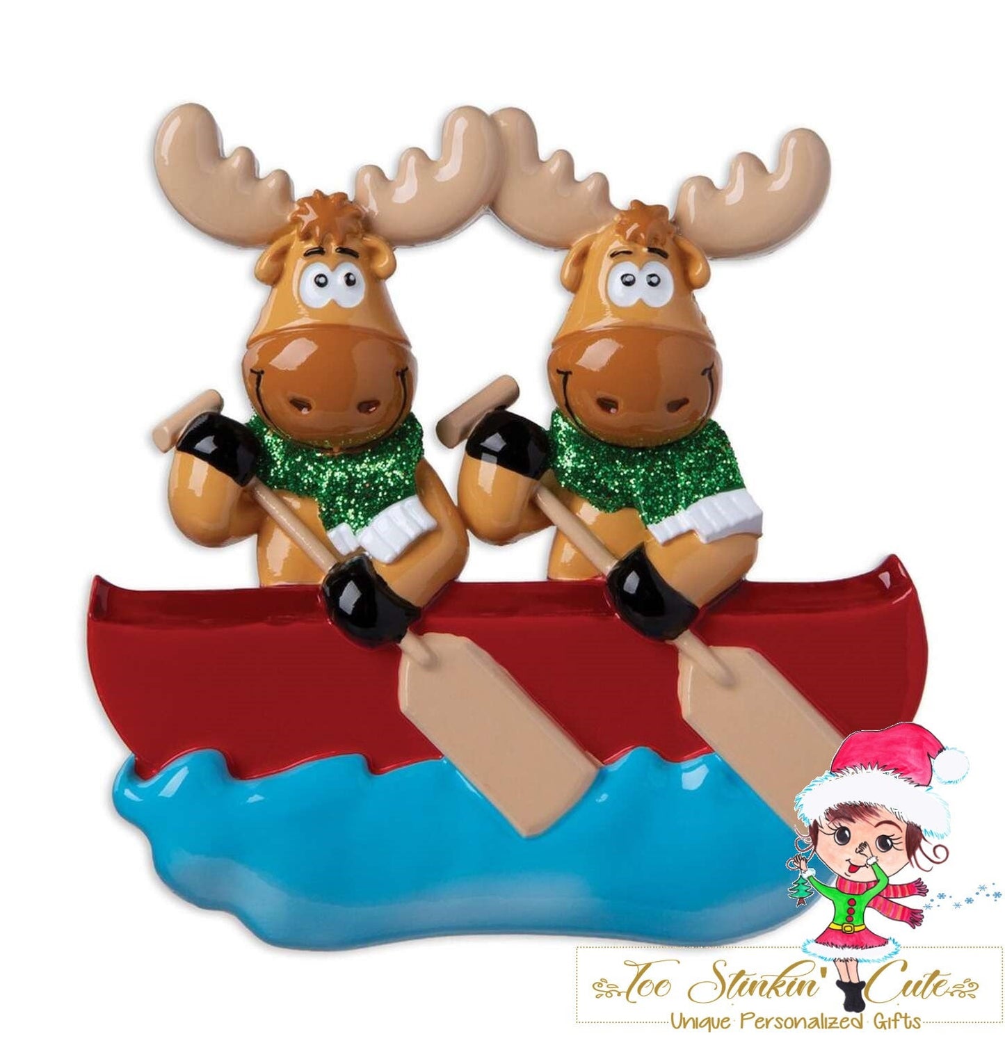 Personalized Christmas Ornament Canoe Moose Family of 2 + Free Shipping! (Best Friends/ Coworkers/ Employees/ Team/ Sports)