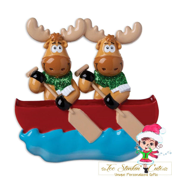 Personalized Christmas Ornament Canoe Moose Family of 2 + Free Shipping! (Best Friends/ Coworkers/ Employees/ Team/ Sports)