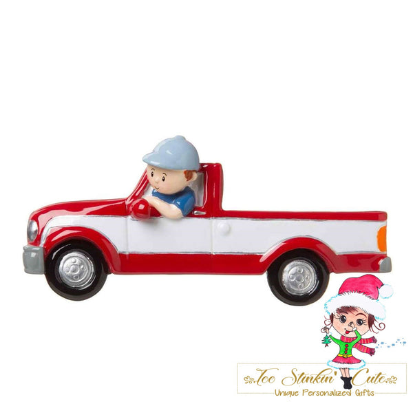 Personalized Christmas Ornament Man in Red Truck+ Free Shipping! (Grandpa, Dad, Old Truck, Farm, Ranch)