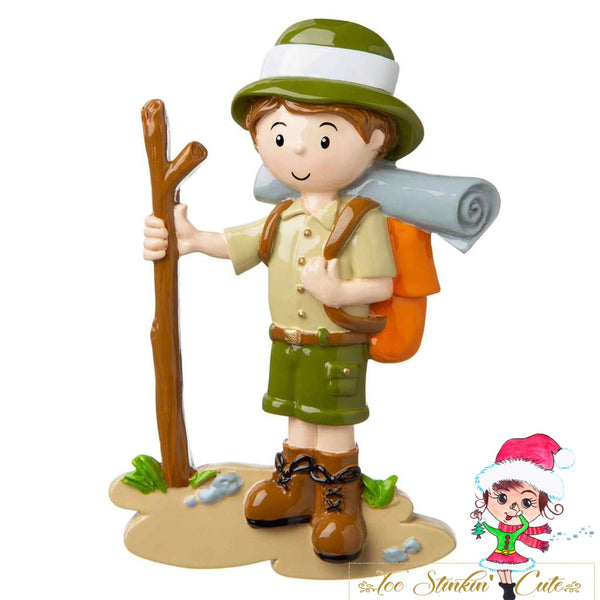 Personalized Christmas Ornament Boy Hiking with Stick+ Free Shipping! (Grandpa, Dad, Boy Scouts, Hiker, walking stick)