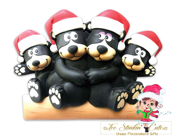 Personalized Christmas Table Topper Black Bear Family of 4 + Free Shipping!