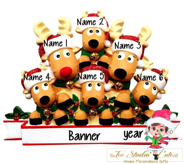 Personalized Christmas Table Topper Reindeer Family of 6 + Free Shipping!