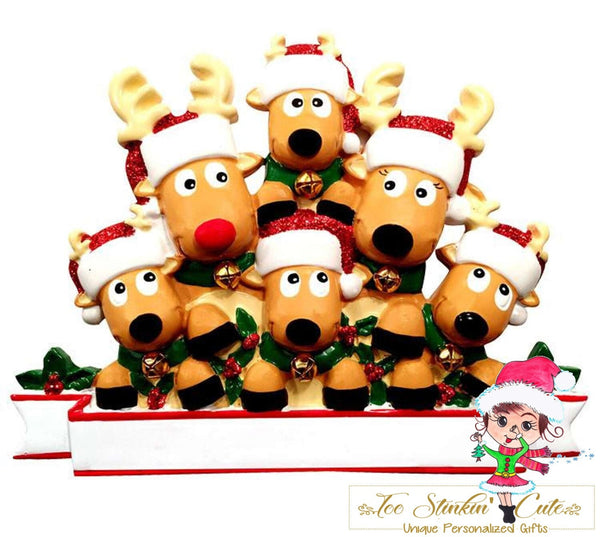 Personalized Christmas Table Topper Reindeer Family of 6 + Free Shipping!