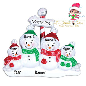 Personalized Christmas Table Topper North Pole Snowman Family of 4 + Free Shipping!