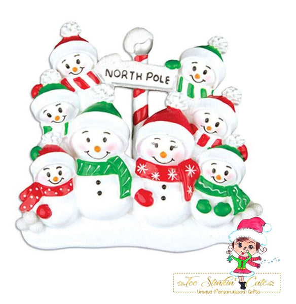 Personalized Christmas Table Topper North Pole Snowman Family of 8 + Free Shipping!