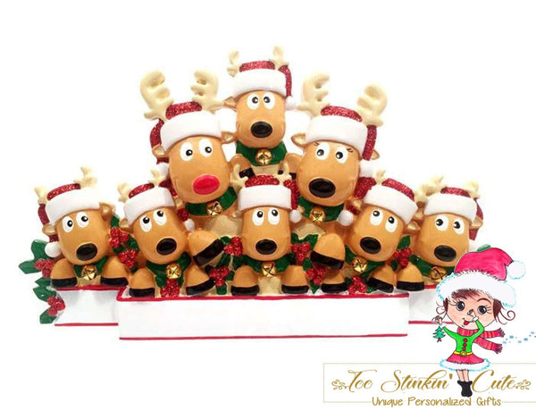 Personalized Christmas Table Topper Reindeer Family of 8 + Free Shipping!