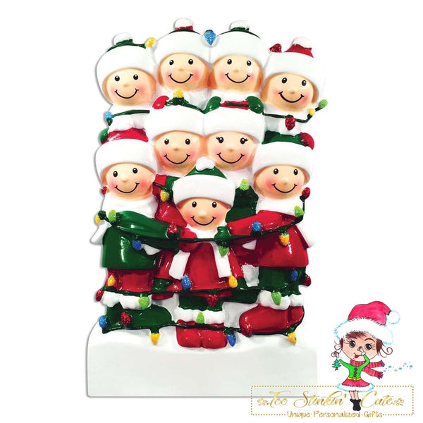 Christmas Ornament Family Tangled in Lights Family of 9- Personalized + Free Shipping!