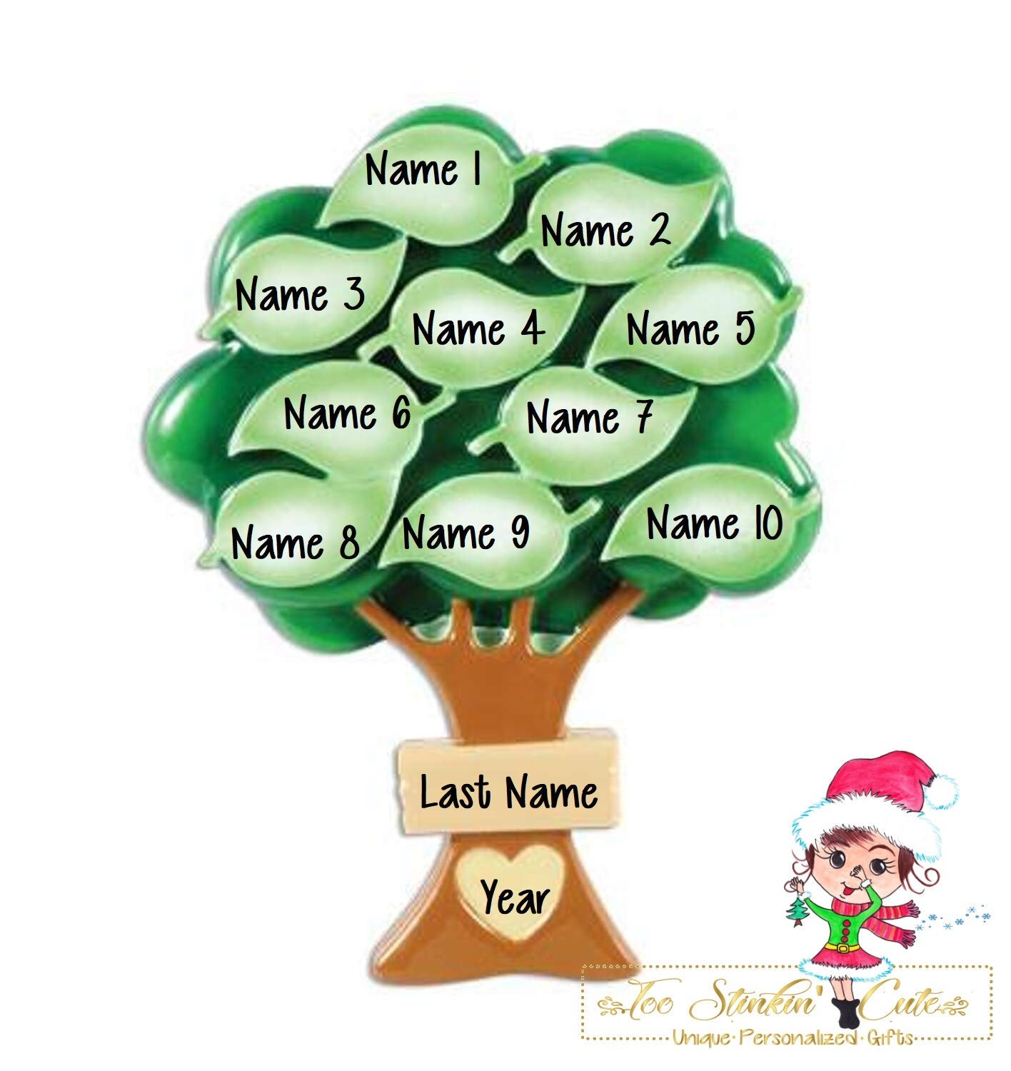 Christmas Ornament Family Tree Family of 10 - Personalized + Free Shipping!