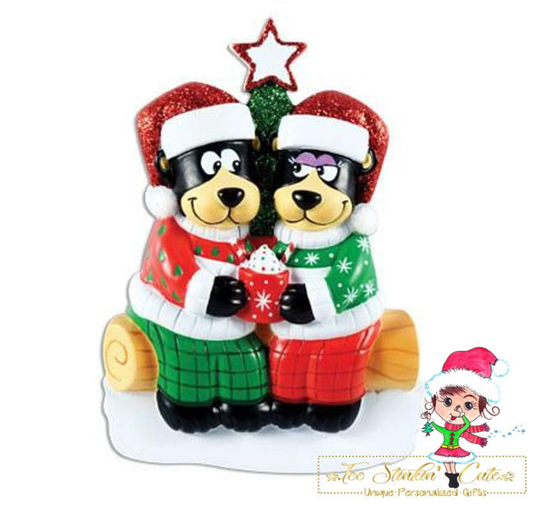 Christmas Ornament Black Bear Hot Chocolate Family of 2/ Friends/ Coworkers - Personalized + Free Shipping!
