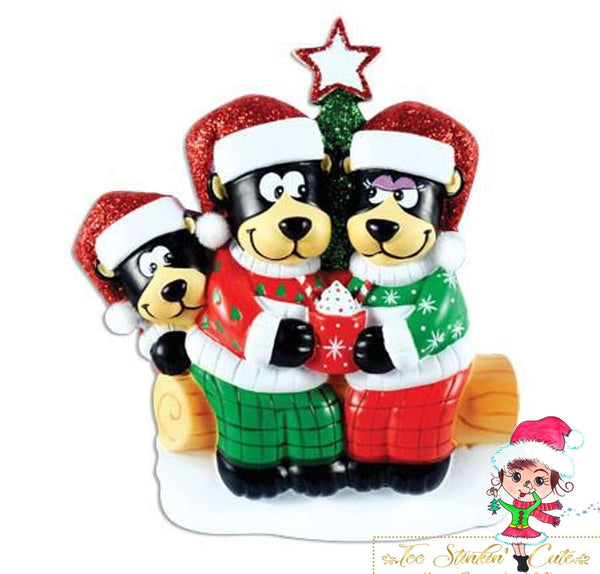 Christmas Ornament Black Bear Hot Chocolate Family of 3/ Friends/ Coworkers - Personalized + Free Shipping!
