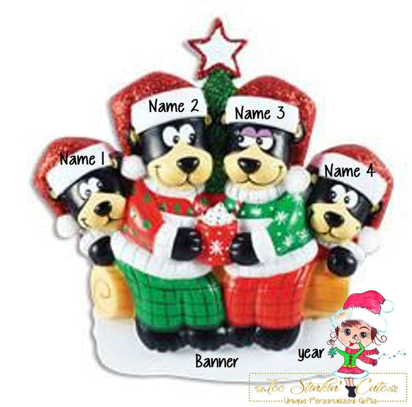 Christmas Ornament Black Bear Hot Chocolate Family of 4/ Friends/ Coworkers - Personalized + Free Shipping!