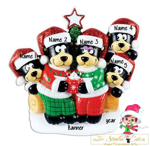 Christmas Ornament Black Bear Hot Chocolate Family of 5/ Friends/ Coworkers - Personalized + Free Shipping!