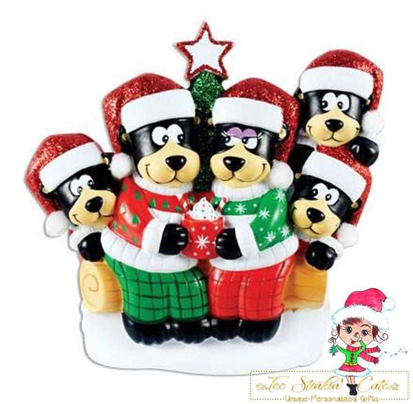 Christmas Ornament Black Bear Hot Chocolate Family of 5/ Friends/ Coworkers - Personalized + Free Shipping!