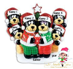 Christmas Ornament Black Bear Hot Chocolate Family of 6/ Friends/ Coworkers - Personalized + Free Shipping!