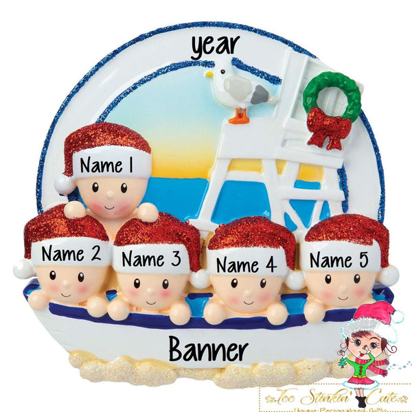Christmas Ornament Beach Sailor Family of 5/ Friends/ Coworkers - Personalized + Free Shipping!