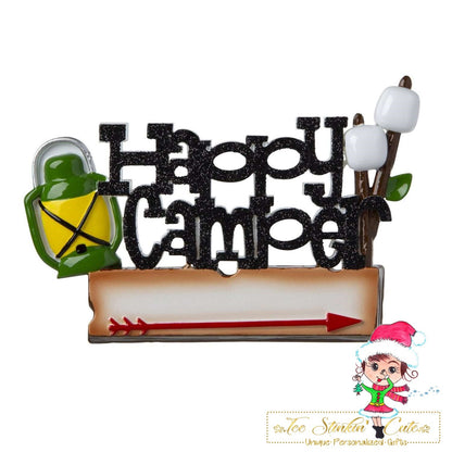 Christmas Ornament Happy Camper Camping Travel Motorhome Pull Behind Popup - Personalized + Free Shipping!