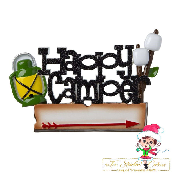 Christmas Ornament Happy Camper Camping Travel Motorhome Pull Behind Popup - Personalized + Free Shipping!