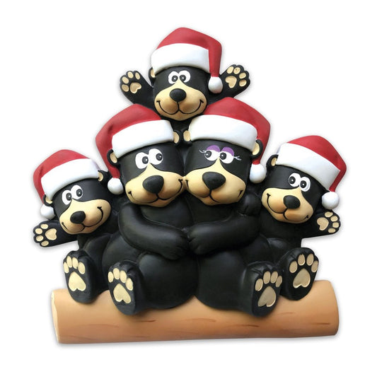 Personalized Christmas Table Topper Black Bear Family of 5 + Free Shipping!