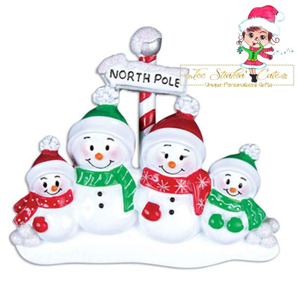 Personalized Christmas Table Topper North Pole Snowman Family of 4 + Free Shipping!
