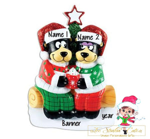 Christmas Ornament Black Bear Hot Chocolate Family of 2/ Friends/ Coworkers - Personalized + Free Shipping!