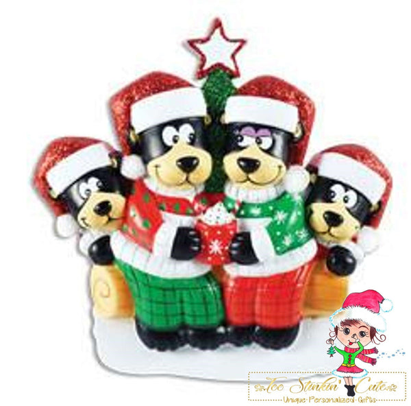 Christmas Ornament Black Bear Hot Chocolate Family of 4/ Friends/ Coworkers - Personalized + Free Shipping!