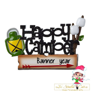 Christmas Ornament Happy Camper Camping Travel Motorhome Pull Behind Popup - Personalized + Free Shipping!