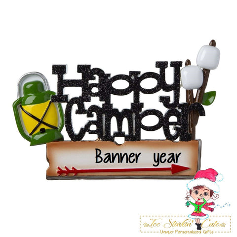 Christmas Ornament Happy Camper Camping Travel Motorhome Pull Behind Popup - Personalized + Free Shipping!