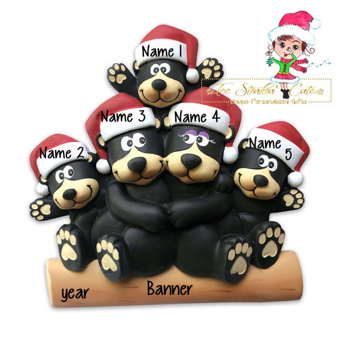 Personalized Christmas Table Topper Black Bear Family of 5 + Free Shipping!