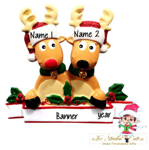 Personalized Christmas Table Topper Reindeer Family of 2 + Free Shipping!