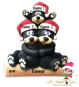 Personalized Christmas Table Topper Black Bear Family of 3 + Free Shipping!