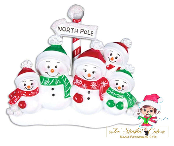 Personalized Christmas Table Topper North Pole Snowman Family of 5 + Free Shipping!
