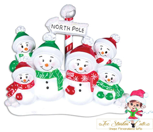 Personalized Christmas Table Topper North Pole Snowman Family of 6 + Free Shipping!