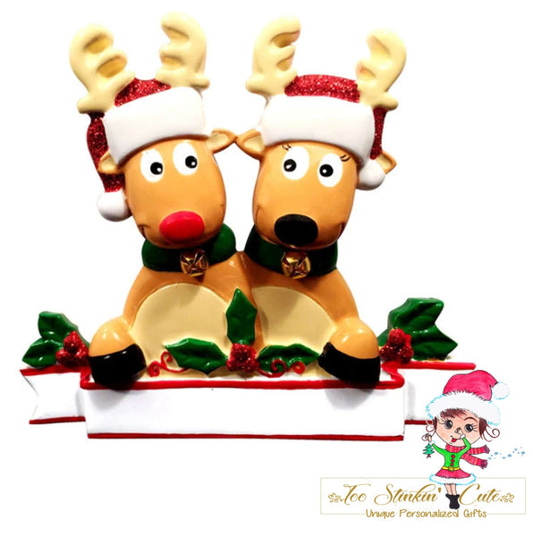 Personalized Christmas Table Topper Reindeer Family of 2 + Free Shipping!