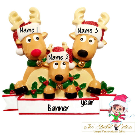 Personalized Christmas Table Topper Reindeer Family of 3 + Free Shipping!