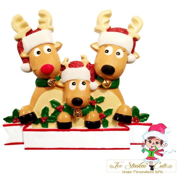 Personalized Christmas Table Topper Reindeer Family of 3 + Free Shipping!