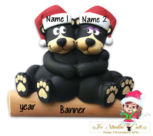 Personalized Christmas Table Topper Black Bear Family of 2 + Free Shipping!