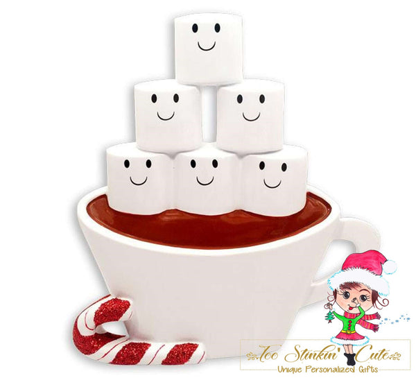 Personalized Christmas Table Topper Hot Chocolate Marshmallow Family of 6/ Best Friends/ Coworkers + Free Shipping!