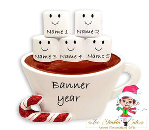 Personalized Christmas Table Topper Hot Chocolate Marshmallow Family of 5/ Best Friends/ Coworkers + Free Shipping!
