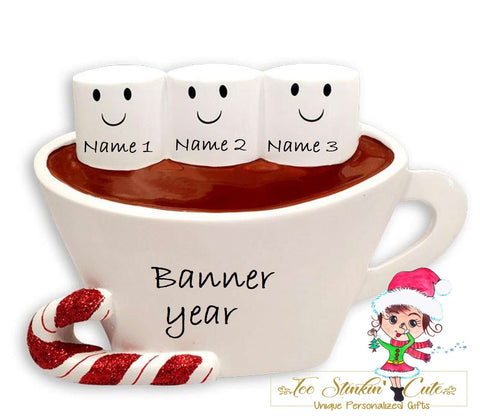 Personalized Christmas Table Topper Hot Chocolate Marshmallow Family of 3/ Best Friends/ Coworkers + Free Shipping!