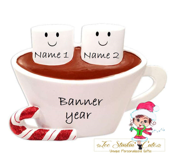 Personalized Christmas Table Topper Hot Chocolate Marshmallow Family of 2/ Couple/ Newlywed/ Best Friends + Free Shipping!