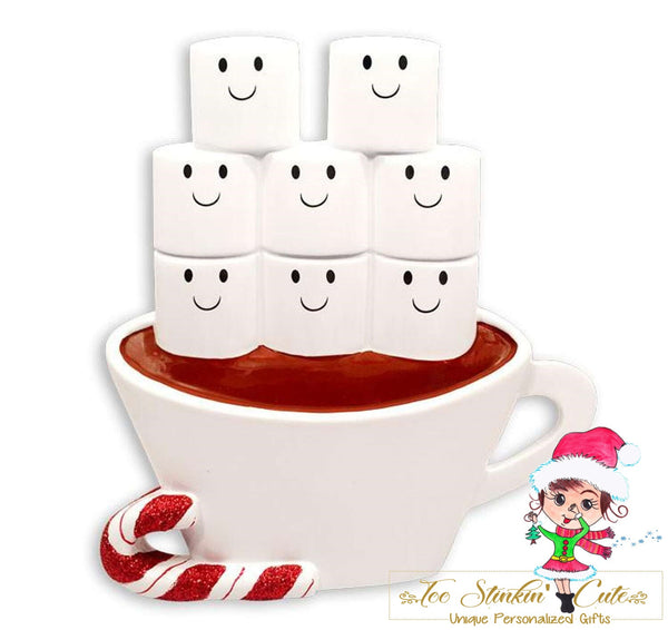 Personalized Christmas Table Topper Hot Chocolate Marshmallow Family of 8/ Best Friends/ Coworkers + Free Shipping!